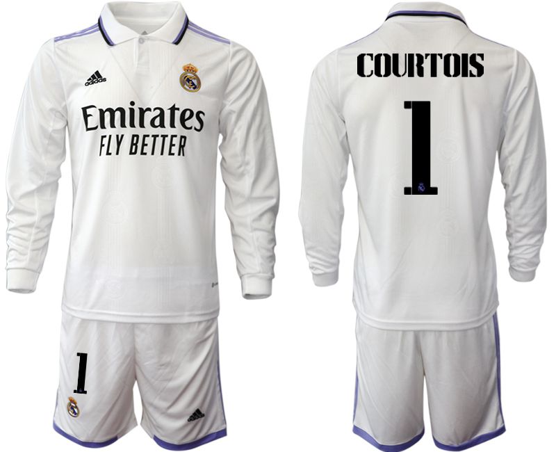 Men 2022-2023 Club Real Madrid home long sleeve white #1 Soccer Jerseys->real madrid jersey->Soccer Club Jersey
